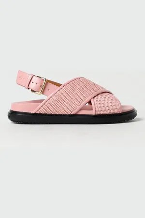 Marni Sandalo slingback in rafia e pelle con fibbia