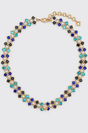 Casablanca Collana in ottone con cristalli incastonati e perle cabochon