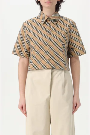 Burberry Camicia cropped in cotone con stampa Vintage Check