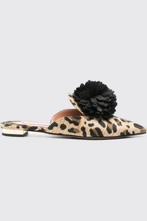 Aquazzura Mules in rafia stampa animalier con fiore
