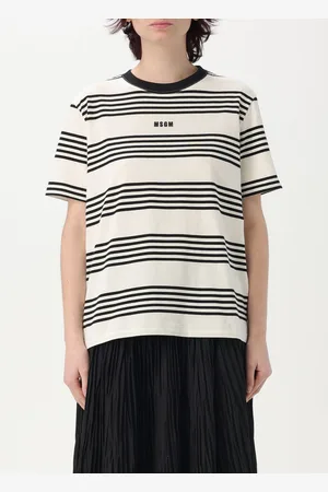 Msgm T-shirt in cotone a righe con mini logo