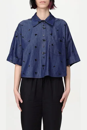 Kaos Camicia cropped in cotone con paillettes