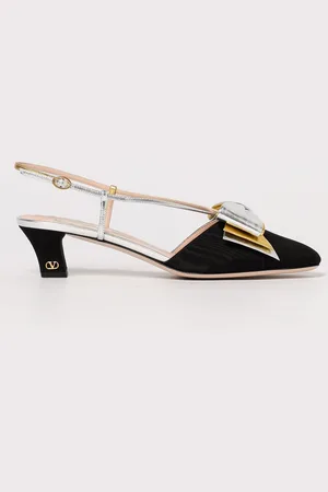 VALENTINO GARAVANI Slingback Bowow in nappa laminata e tessuto con fiocco