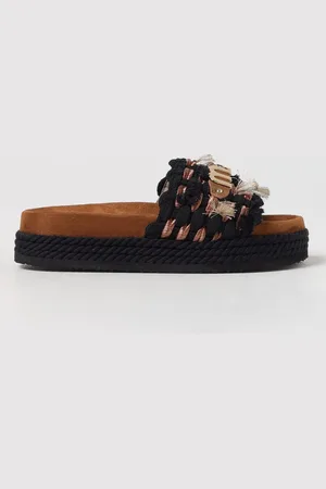 Mou Sliders in tessuto intrecciato con frange