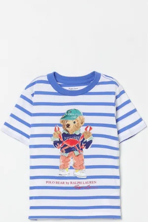 Ralph Lauren T-shirt in cotone a righe con stampa Bear