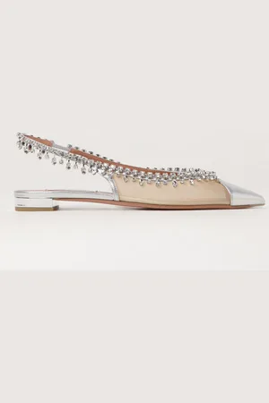 Aquazzura Ballerina Temptation in nylon e nappa laminata con cristalli