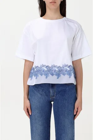 Ermanno Firenze T-shirt in cotone con inserti in pizzo