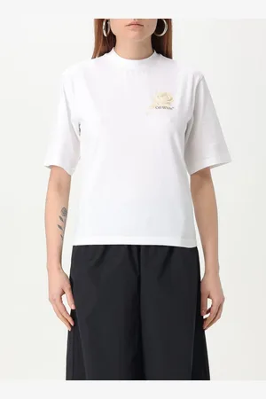 OFF-WHITE T-shirt in cotone con stampa fiore e logo