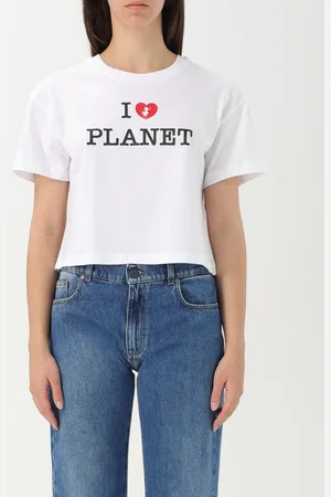 save the duck T-shirt crop con stampa slogan
