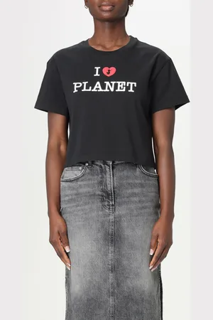 save the duck T-shirt crop con stampa slogan