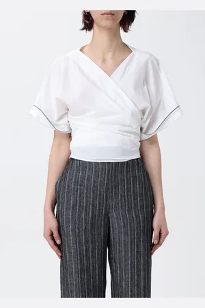 Brunello Cucinelli Blusa in cotone con monile nickel-free