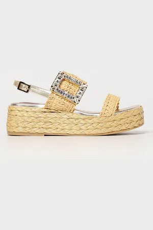 Roger Vivier Sandalo in rafia e pelle laminata