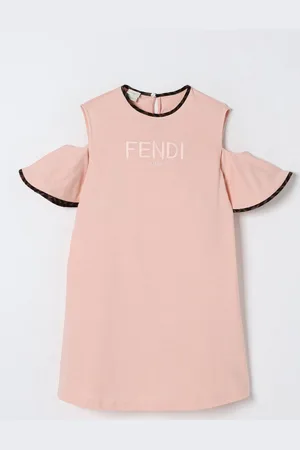 Fendi Abito in cotone con logo ricamato