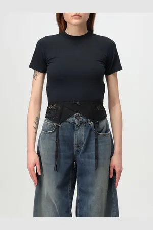 Balenciaga T-shirt in cotone stretch con inserto in pizzo
