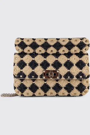 VALENTINO GARAVANI Borsa Rockstud Spike in rafia e pelle
