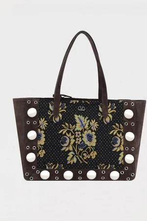 VALENTINO GARAVANI Borsa Nellcôte in camoscio e cotone jacquard