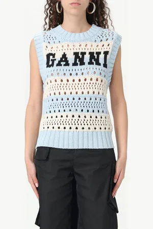 Ganni Gilet in maglia a righe con logo