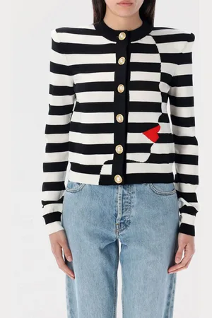 Balmain Cardigan a righe con cuore in misto viscosa