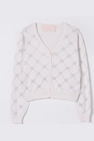 MISS BLUMARINE Cardigan a v con logo di strass all-over