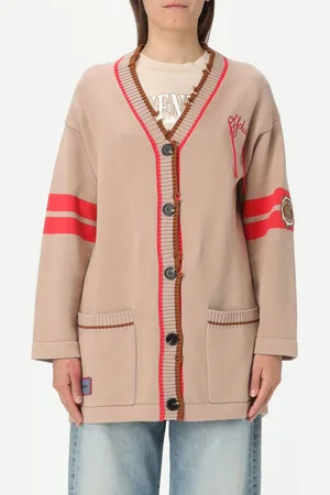 Pinko Cardigan a v in cotone con logo di strass