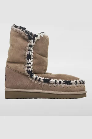 Mou Stivaletto Eskimo Overstitching in camoscio e lana crochet