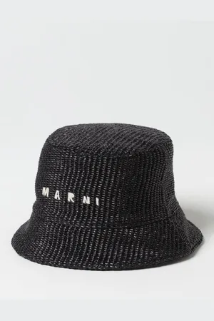 Marni Cappello in rafia con logo ricamato