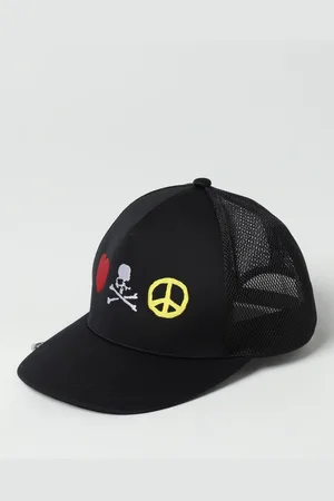 MASTERMIND Cappello Peace & Love in viscosa e nylon a rete con ricami