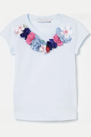 MONNALISA T-shirt in cotone con applicazioni floreali