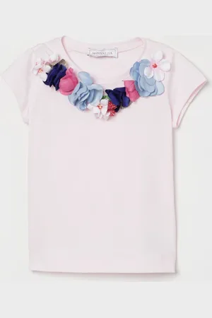 MONNALISA T-shirt in cotone con applicazioni floreali