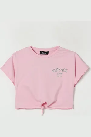 VERSACE T-shirt crop con logo in cotone