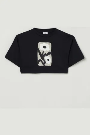 Il gufo T-shirt crop con stampa floreale