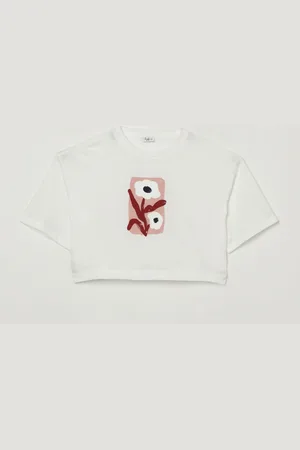 Il gufo T-shirt crop con stampa floreale