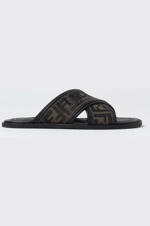 Fendi Sliders in misto cotone e pelle con logo