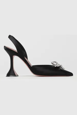 Amina Muaddi Slingback Rosie in raso con fiocco gioiello