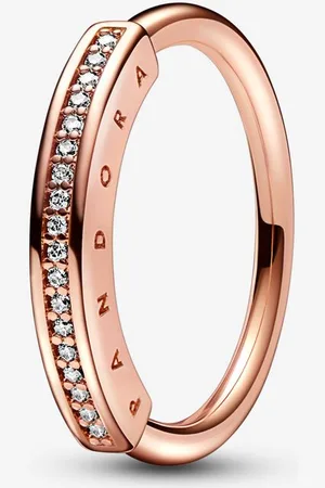 PANDORA Anello fascia pavè e logo oro rosa