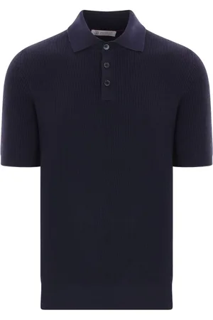 Brunello Cucinelli Polo blu a coste