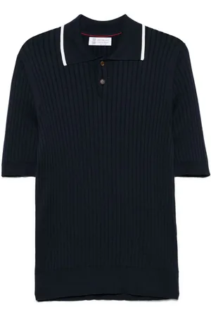 Brunello Cucinelli Polo in maglia a coste blu
