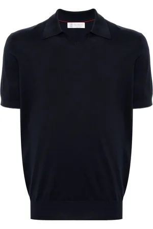 Brunello Cucinelli Polo blu in maglia sottile