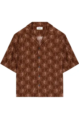 LANEUS Camicia marrone stampa palme
