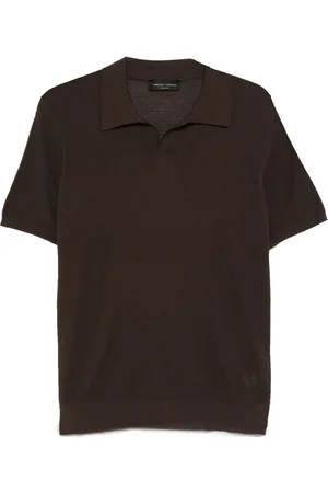 Roberto Collina Polo marrone in maglia punto militare