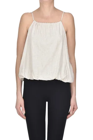 BLANCA Top cropped in misto lino
