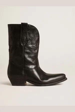 Golden Goose Stivali Wish Star Bassi In Pelle Nera Con Stella Nera