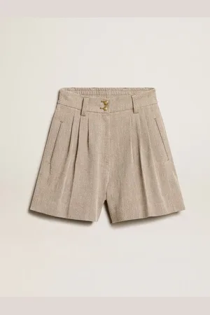 Golden Goose Shorts Da Donna In Cotone Color Bianco Vissuto Dalla Vita Elasticizzata