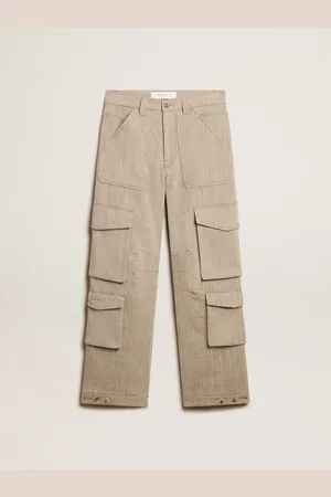 Golden Goose Pantalone Cargo Da Donna In Cotone Disegno Herringbone Color Oliva Scuro