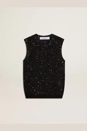 Golden Goose Top In Maglia A Rete Nero Con Paillettes E Dettagli A Contrasto