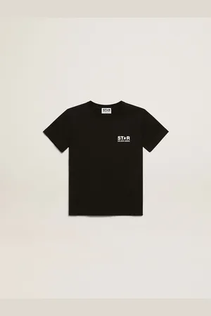 Golden Goose T-shirt Nera Con Logo Bianco A Contrasto Sul Davanti E Maxi Stella Sul Retro
