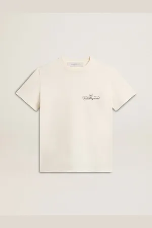 Golden Goose T-shirt Da Donna Color Bianco Vissuto Con Logo Sul Cuore