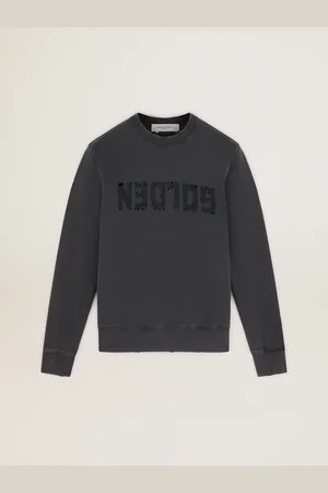 Golden Goose Felpa Da Uomo Di Colore Grigio Con Logo E Dal Trattamento Distressed
