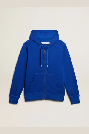 Golden Goose Felpa Da Uomo Con Cappuccio Di Colore Blu Con Scritta Sul Retro