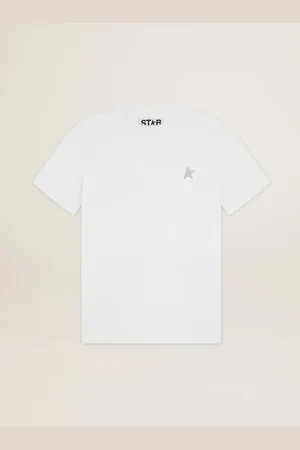 Golden Goose T-shirt Bianca Da Donna Con Stella In Glitter Argento Sul Davanti